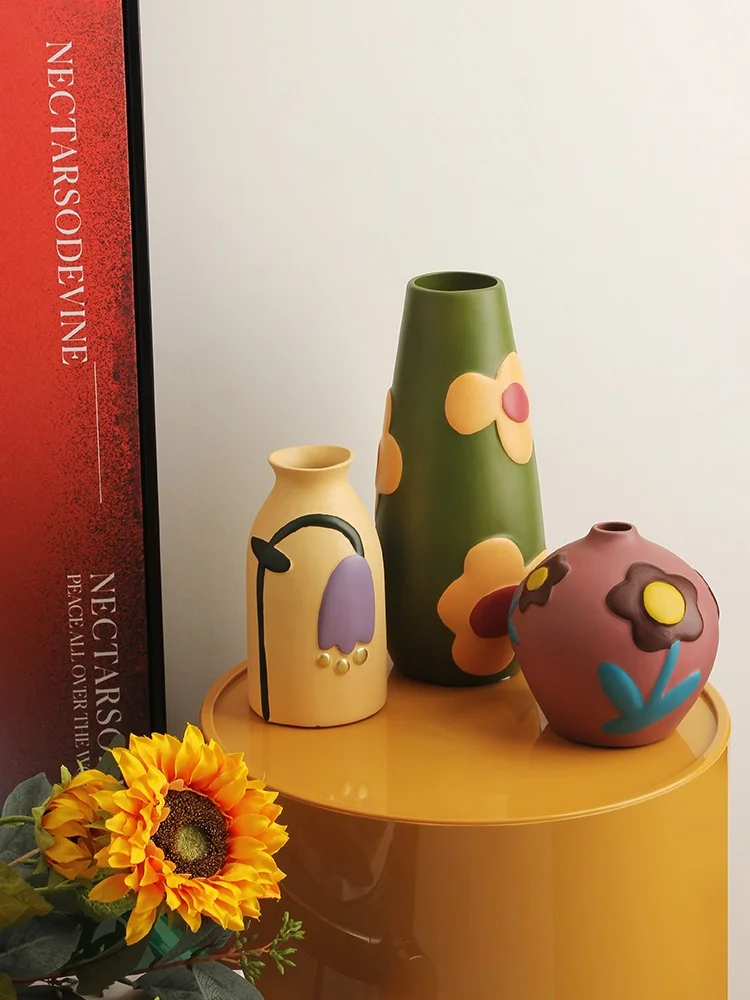 

Creative Color Painted Ceramic Vase Dried Flower Ornaments Home Hallway Decoration TV Cabinet Decoration