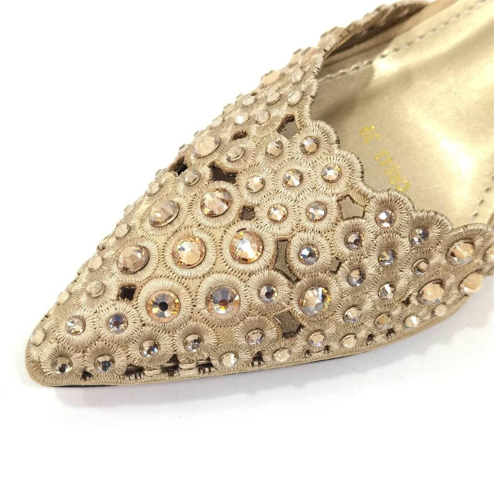 Venus Chan 2024 Latest High Heel Gold Color Atmospheric Luxury Pattern With Rhinestones Party Ladies Shoes And Bag Set