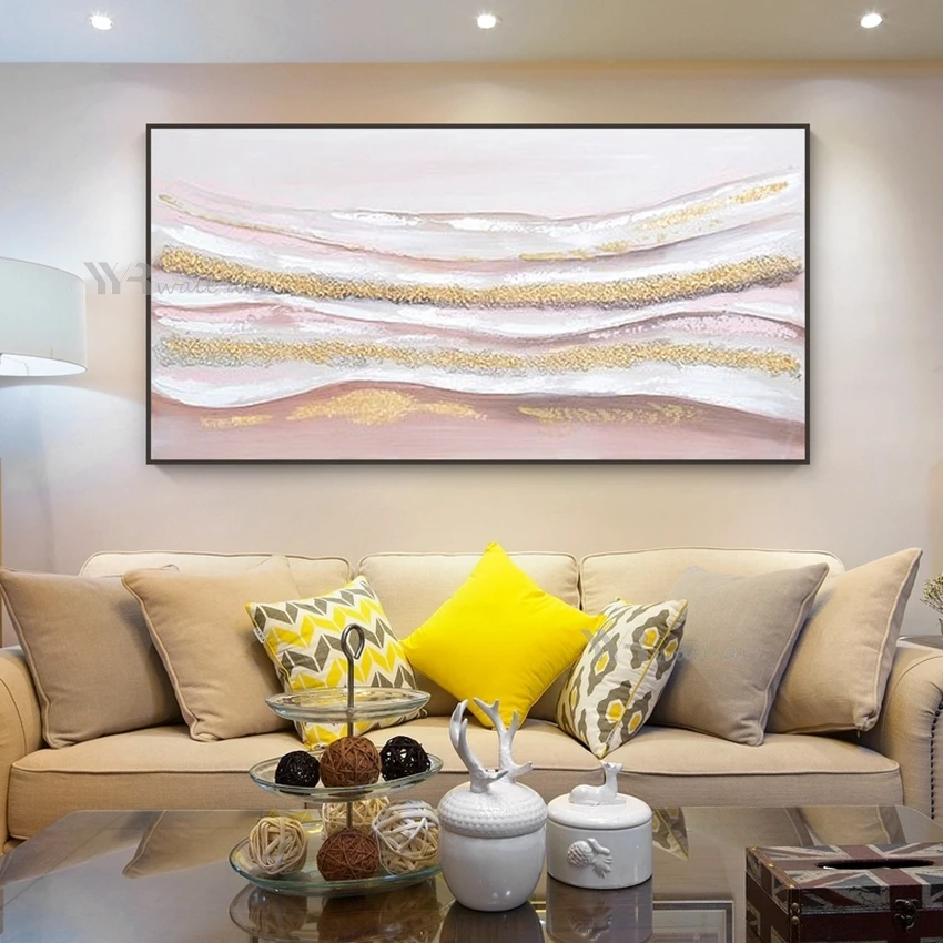 

Home Aesthetics 2023 Living Room Sofa Decoration Salon Abstract Wall Art Pink Texture Poster Handmade Oil Painting Bedroom Mural