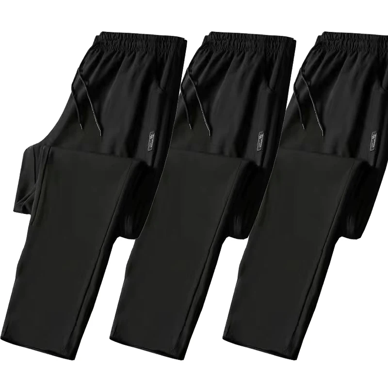 Pantalones informales de pierna recta sueltos de seda de hielo para hombre, pantalones deportivos largos finos y secos de verano, cómodos, transpirables y ligeros