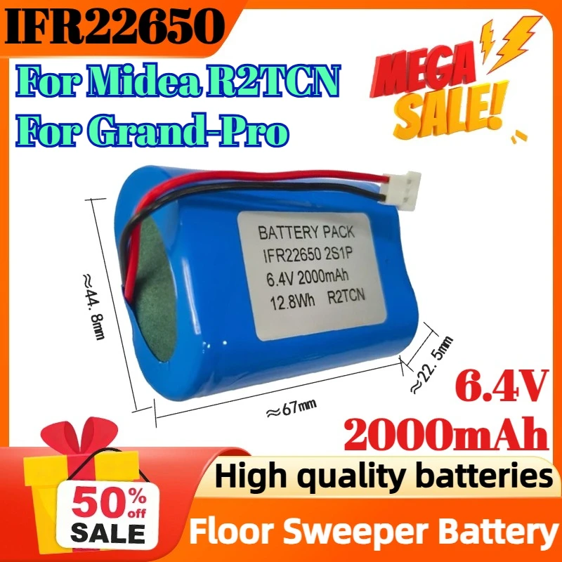 

IFR22650 6.4V 2000mAh Rechargeable Battery for Midea R2TCN for Grand-Pro Floor Sweeper Battery