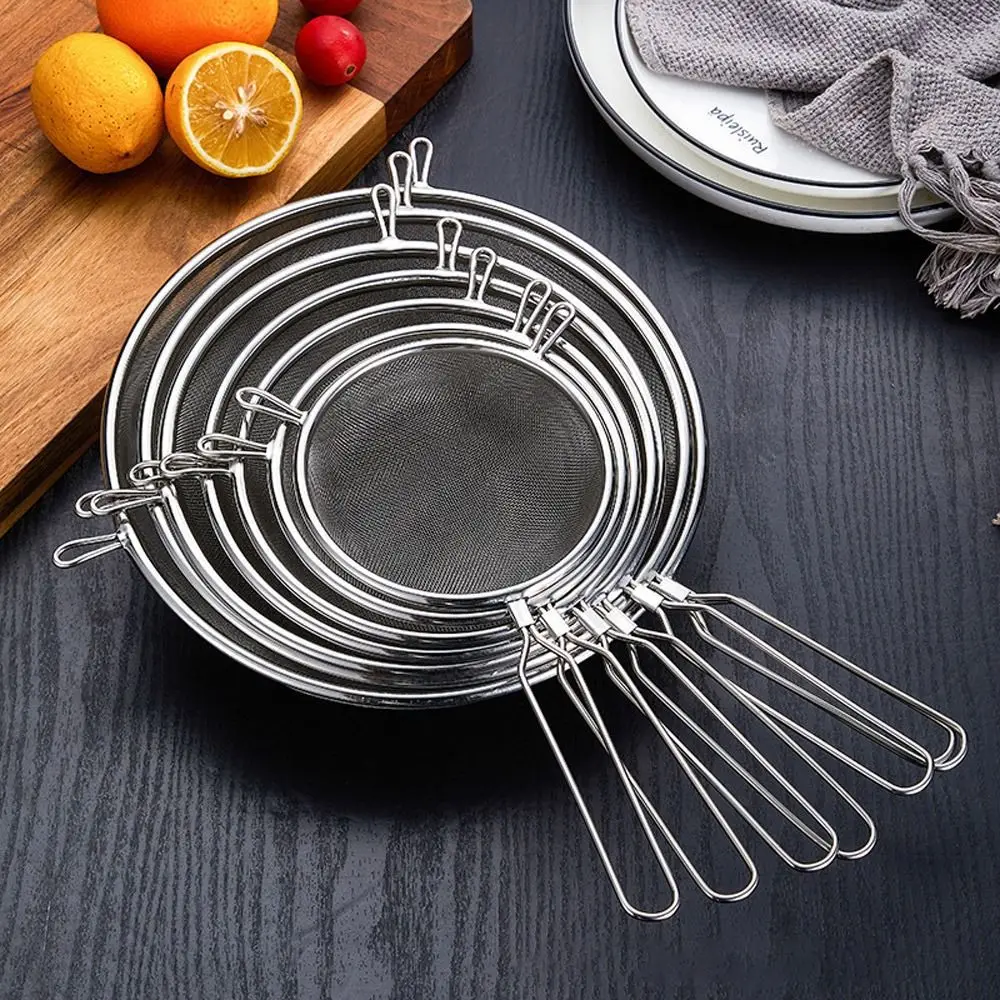 Stainless Steel Flour Filter Screen Double Ear Screen Soybean Milk Snack French Fries Fine Mesh Strainer Handle Cooking Spoon