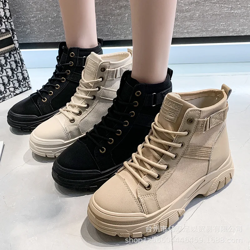 

2022 New Winter Women's Ankle Boots Thick Bottom Women Short Canvas Boots Non-Slip Sneakers Women Boots Wind Motorcycle Boots