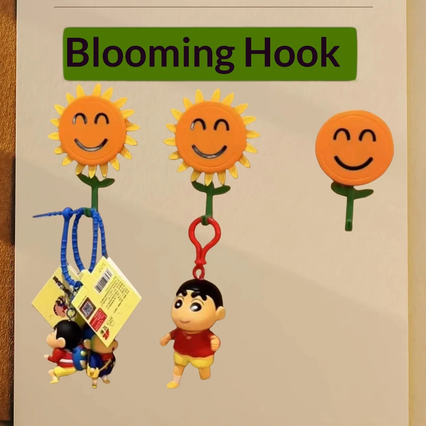 Sunflower Retractable Blooming Hook Self-Adhesive No-Drill Smiley Face J-Hook for Home