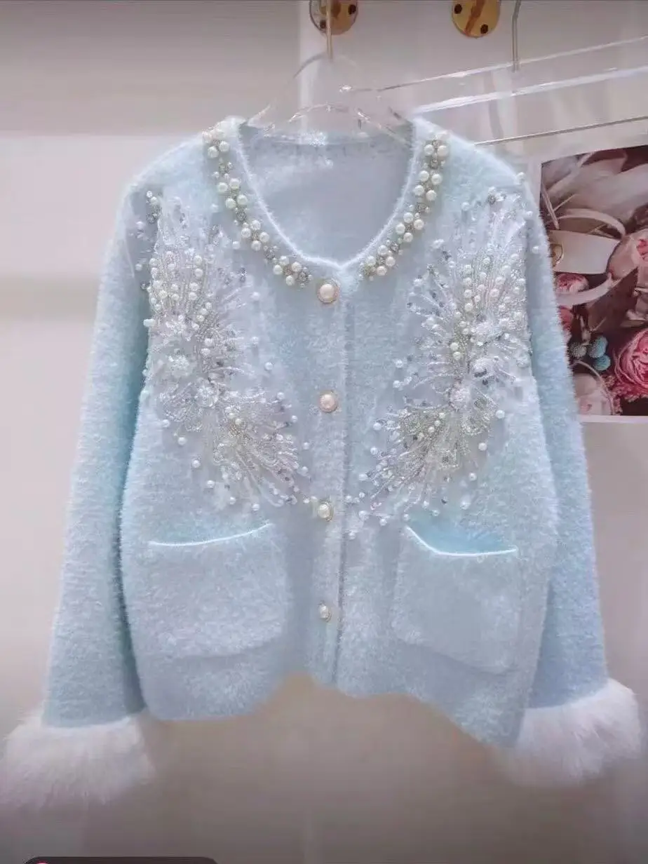 

Осень-зима милый свитер пальто женский с длинным рукавом вышитые расклешенные однобортный трикотаж кардиган куртка женская одежда