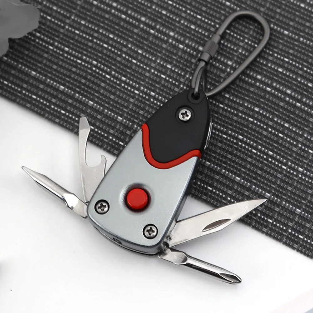 Creative 6-in-1 Folding Mini Screwdriver with LED Flashlight Camping Hiking Gears Kit Keychain Knife Repair Tools Bottle Opener