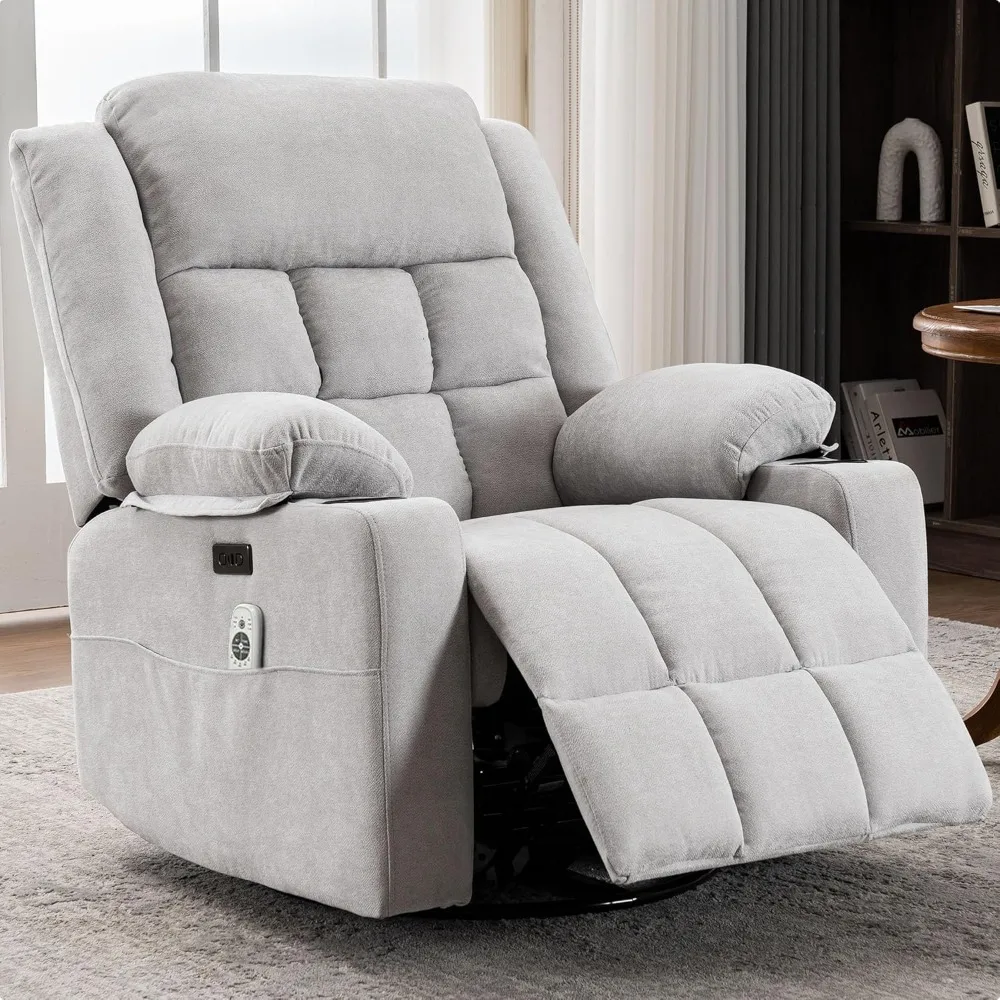 Power Swivel Rocker Recliner Chair for Adults with Massage and Heat, USB and Type-C Ports, Infinite Position, Recliner