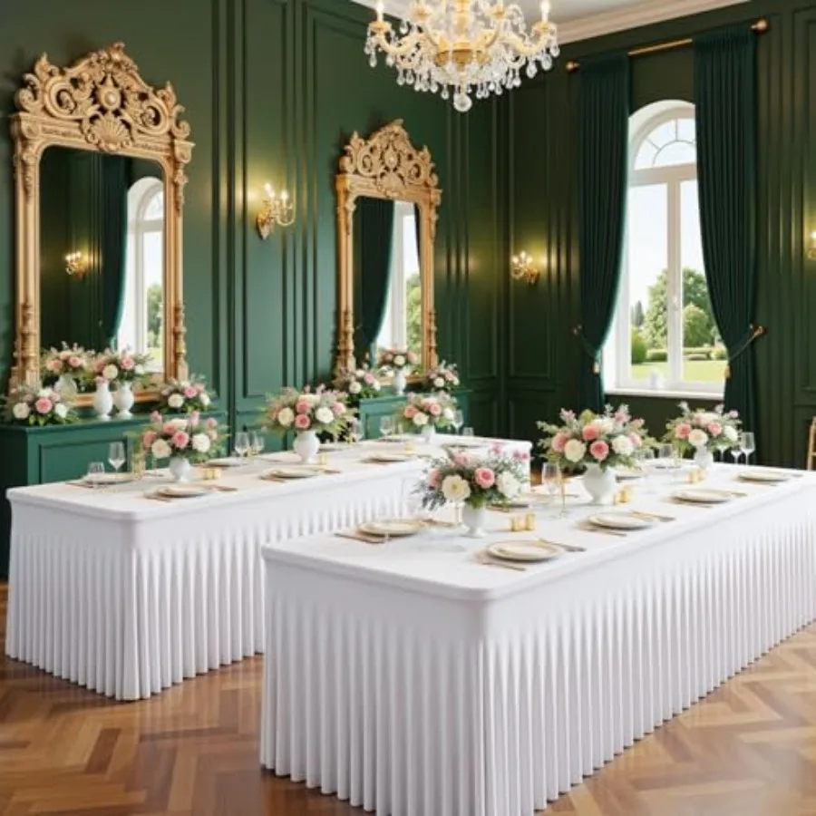 

Набор из 2-х эластичных скатертей из спандекса для прямоугольных столов 6 футов (30x72 дюйма), без складок, с резинкой по краю.