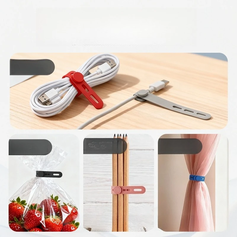 Colorful Silicone Cable Ties 12cm Pack of 5, Thickened Reusable Wire Organizer Straps for Home Office Data Cord Management