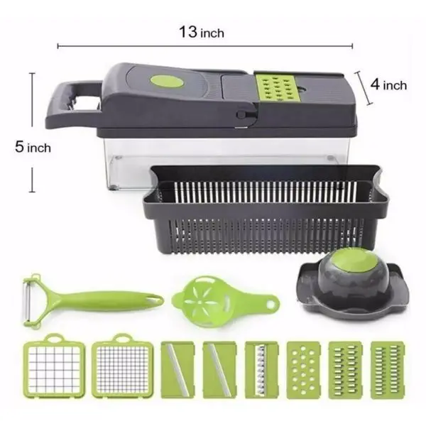 1Pc Green Black 14 in 1 Multifunctional Vegetable Slicer Cutter Shredders Slicer With Basket Fruit Potato Chopper Carrot Grater