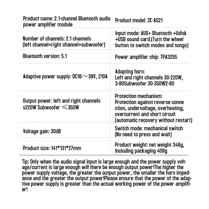 【BRILLIANT 】2X TPA3255 لوحة مضخم رقمي بلوتوث ZK-AS21 2.1 قناة لوحة مضخم صوت عملية متعددة الوظائف محمولة #4