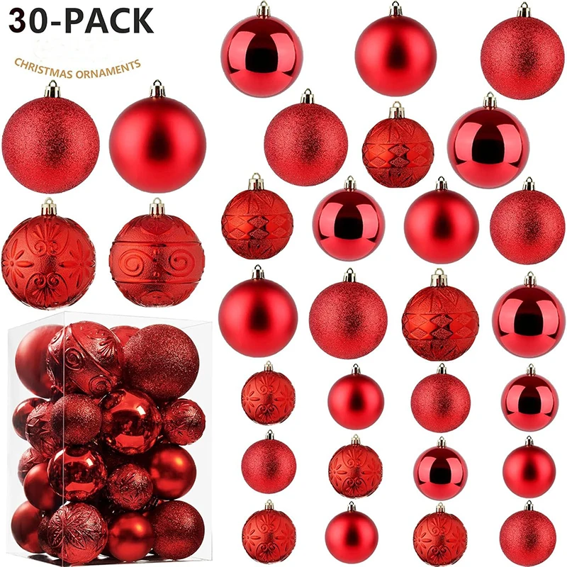 

Red Christmas Ball Ornaments 30Pcs Shatterproof Plastic Christmas Tree ornaments Hanging Balls for Home Party Holiday 2025 Decor