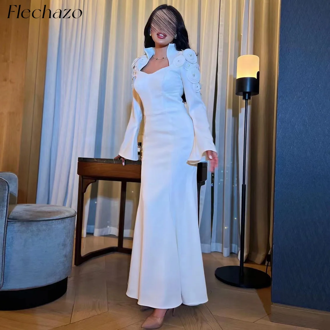 Flechazo White Evening Dresses Square Neck Ankle-Length Mermaid Celebrity Formal Party Dress Customized 2024 robes de soirée