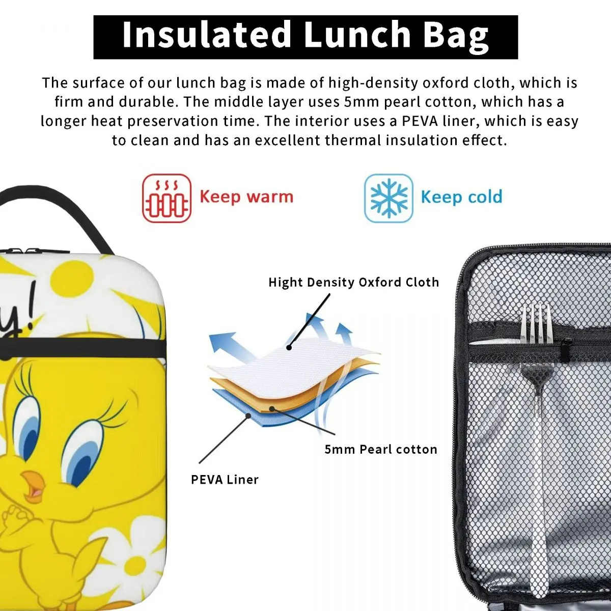 Tweety 04 Lunch Tote Cooler Bags Anime Lunch Bag Lunch Thermal Bag