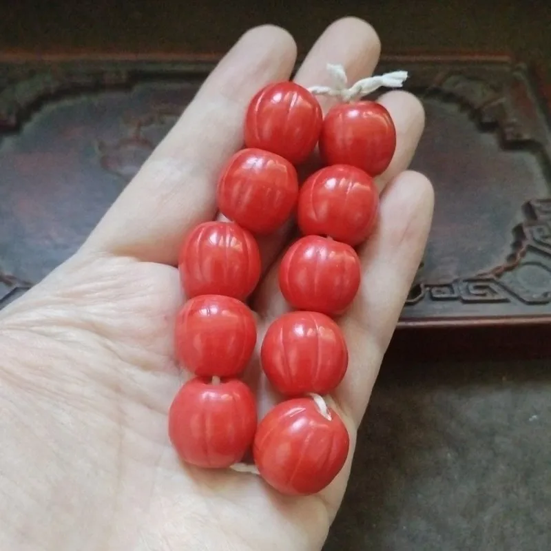 Red Watermelon Glass Beads Hand-Woven Bracelets, Vintage Ethnic Style
