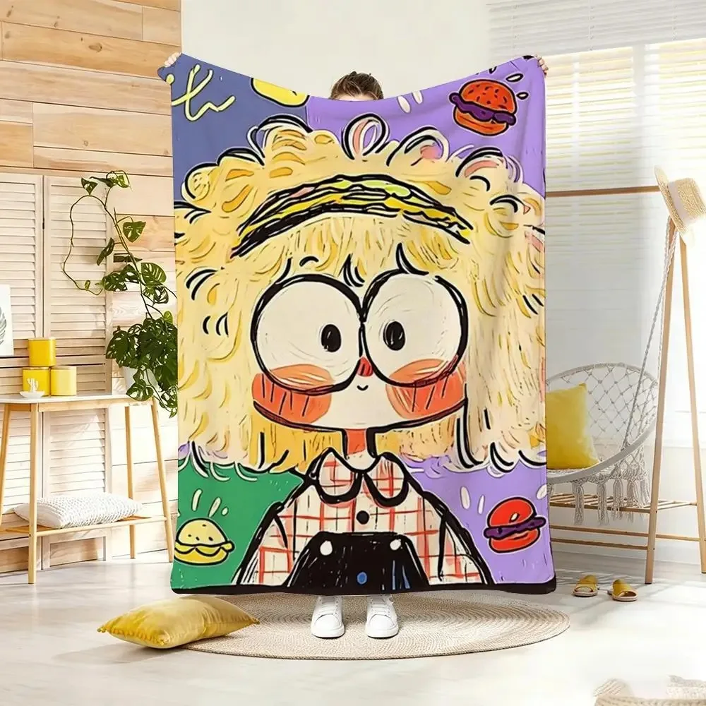 Painting Dopamine Girl Throw Lightweight  Flannel Blanket Soft Skin-friendly for Summer Cooling