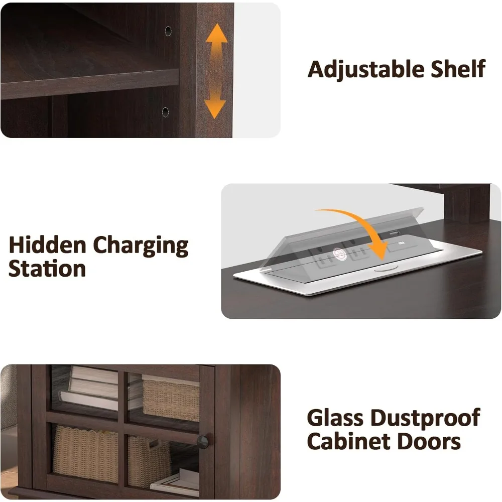 21 Inch Side Table with Bedroom Charging Station, Farmhouse Rustic Style Wood Sofa Side Table Set of 2 with Large Storage