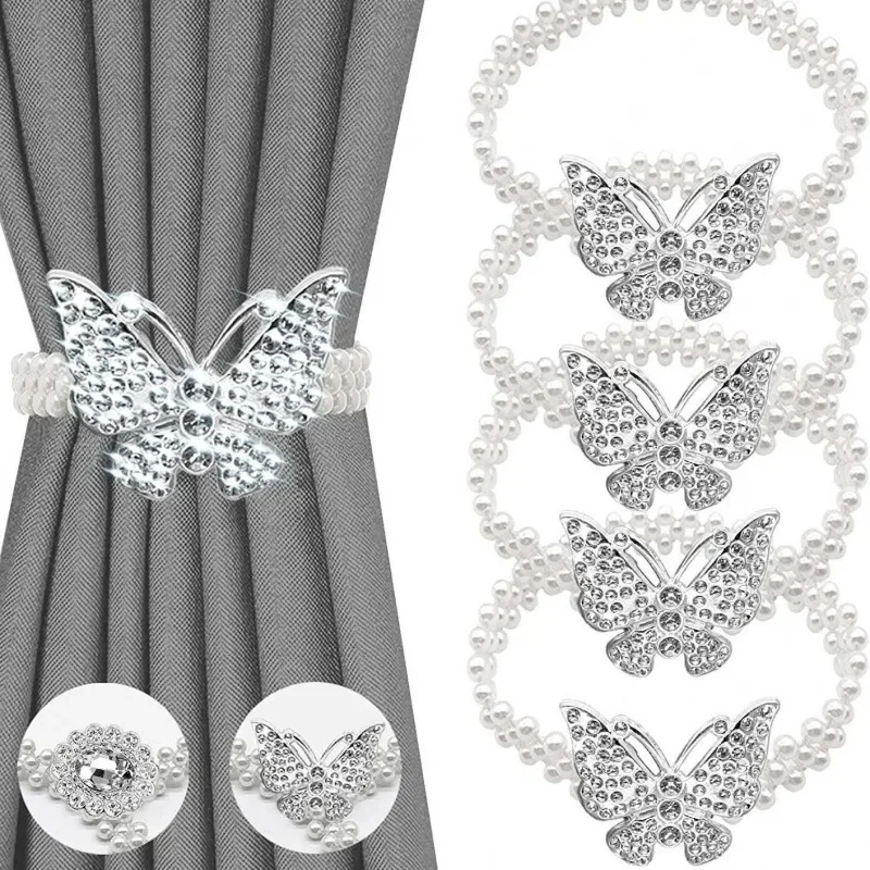 Elastic Curtain Tiebacks Simple Luxury Style Pearl Rhinestone Buckle Decorative Rope Holder for Living Room Bedroom Drapes