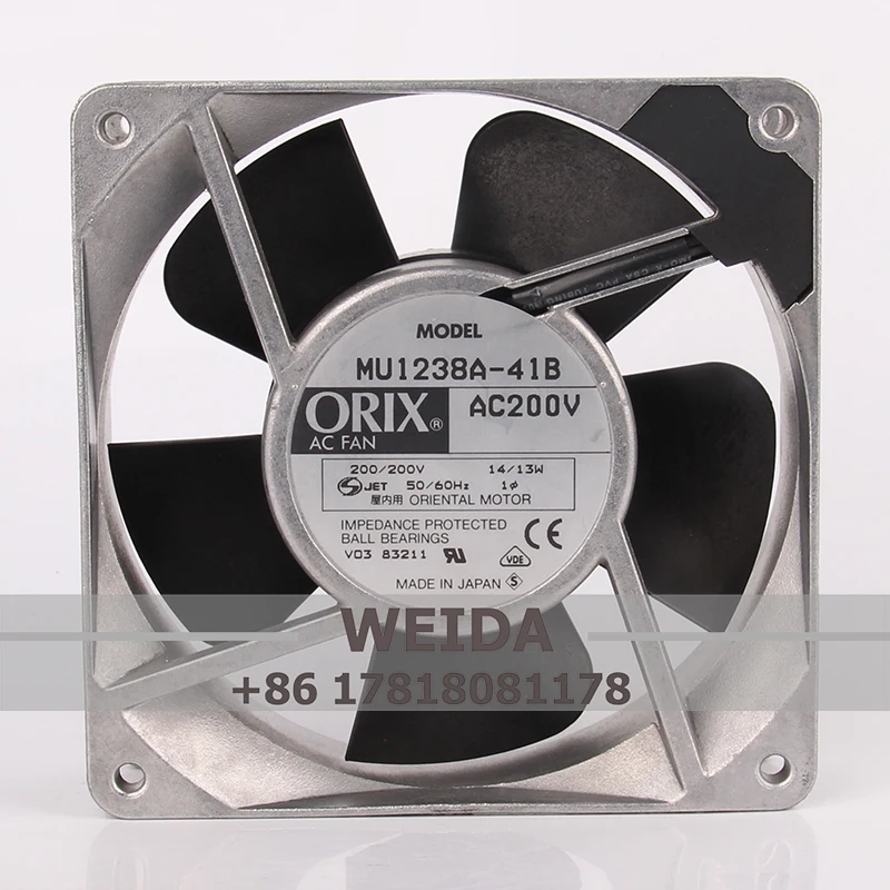 

MU1238A-41B Case Fan for ORIX AC200V 14/13W EC AC 120x120x38MM 12CM 12038 Big Air Volume Double Ball Bearing Cooling Fan