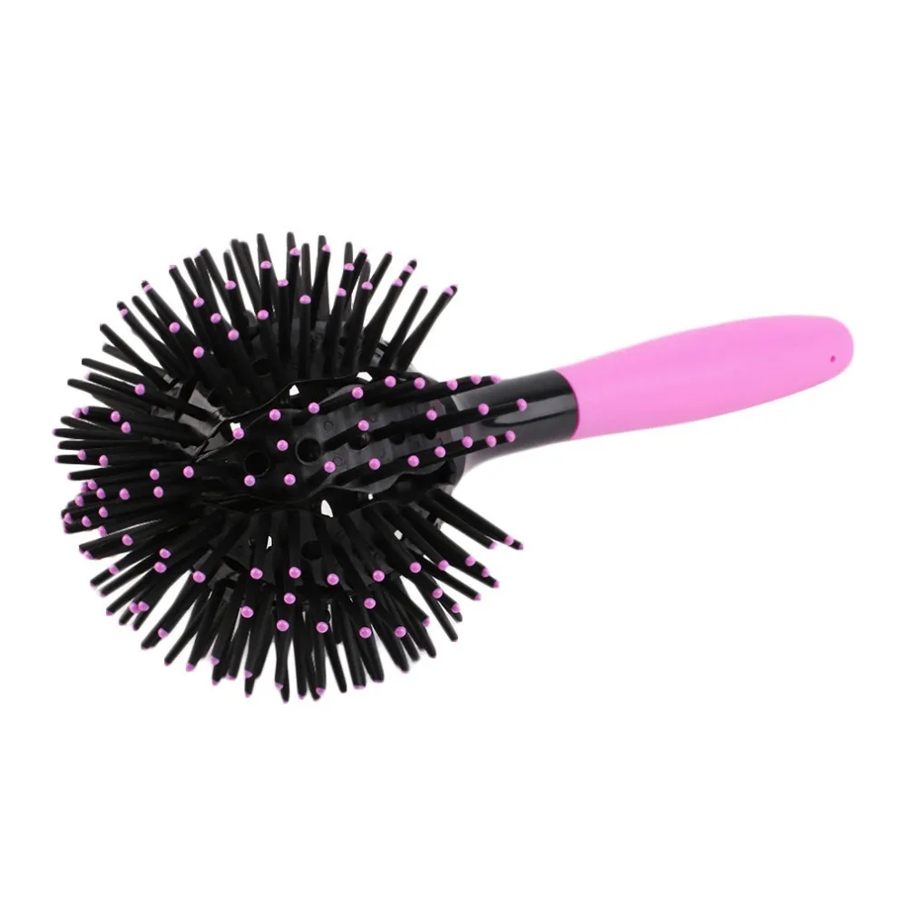 Plastic 3D Round Hair Brushes Comb Pink Spherical 360 Degree Ball Hairbrush Massage Heat Resistant Round Curly Hair Comb Salon