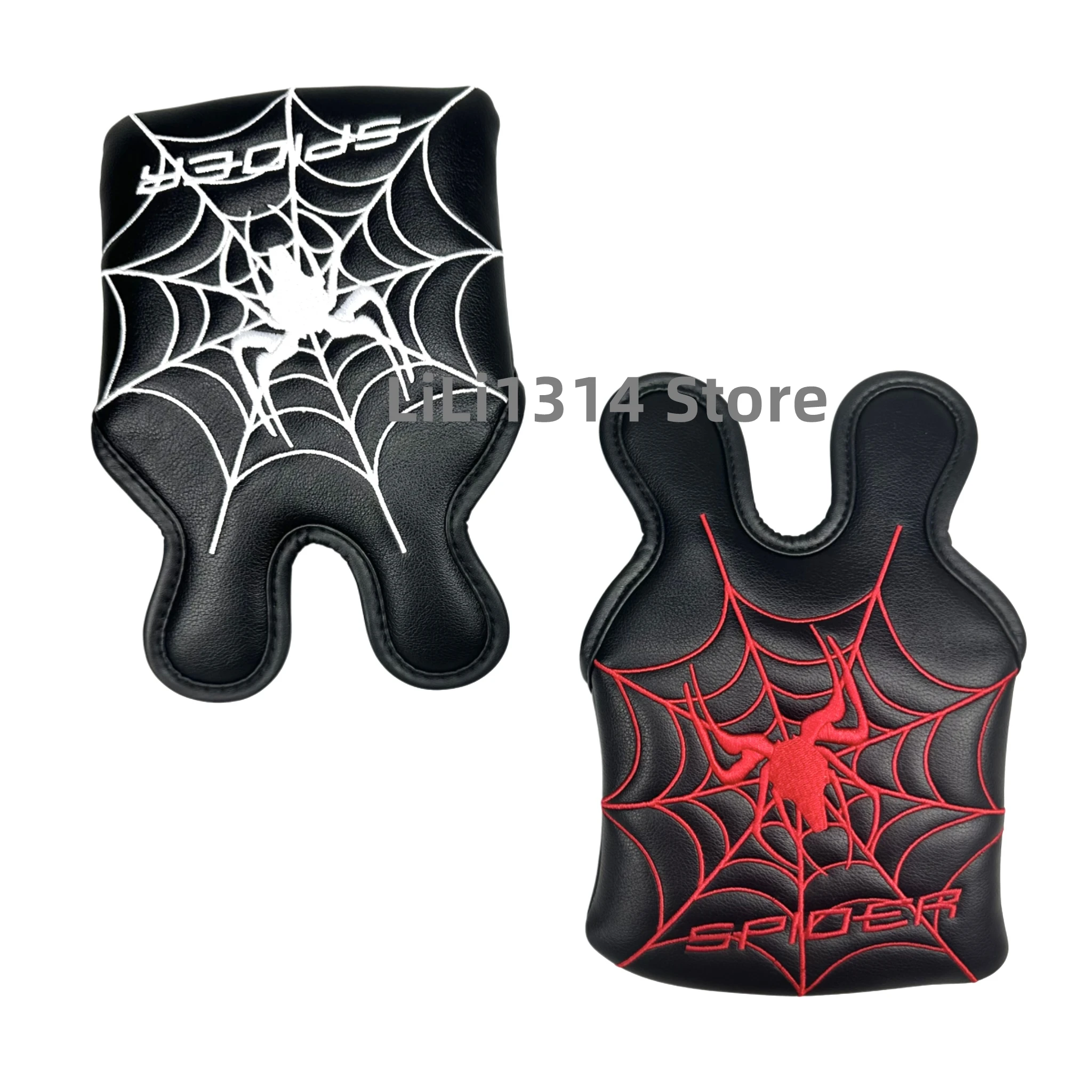 1pc Spider Embroidery Pattern Golf Putter Cover PU Leather Large Mallet Golf Head Cover Magnetic Closure Golf Head cover