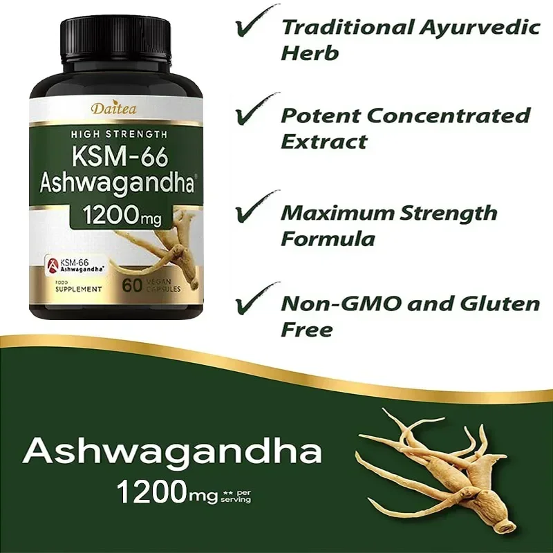 Ashwagandha Extract Capsules - Natural Energy Supplement Promotes Nerve Health Regulates Cortisol and Helps Relieve Anxiety