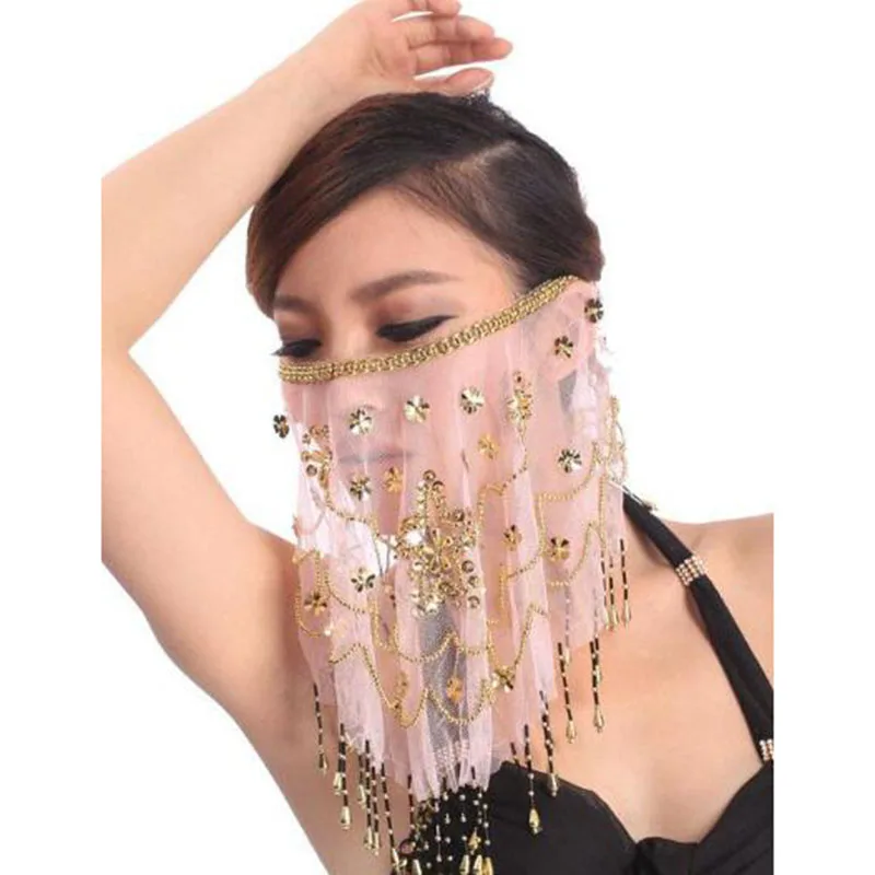 Women Belly Dance Face Veil Sexy Bellydancing Custome Bollywood Tribal Indian Carnival Party Mesh Veils Performance Accessories