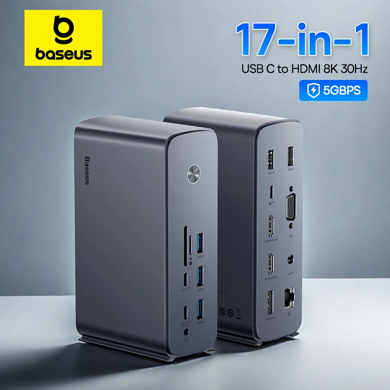 Baseus Docking Station USB-C Hub to HDMI 8K@30Hz DP Four-Screen MST Display USB A RJ45 VGA SD TF Port for Macbook Pro Laptop PC