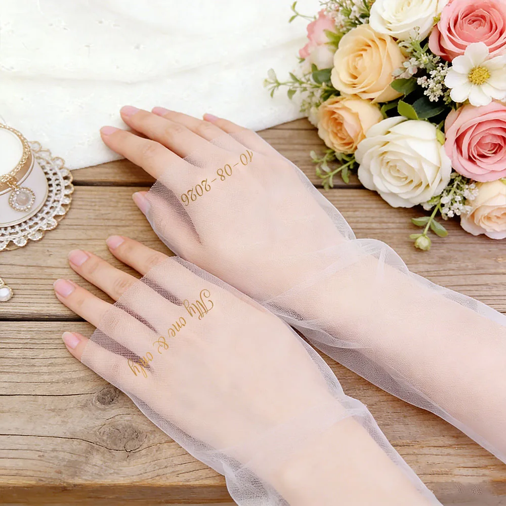 Personalized Long Mesh Bridal Gloves,Customized Name And Date Soft Tulle,Bridal/Wedding Gloves/Sleeves,Suitable For Prom Parties view 4