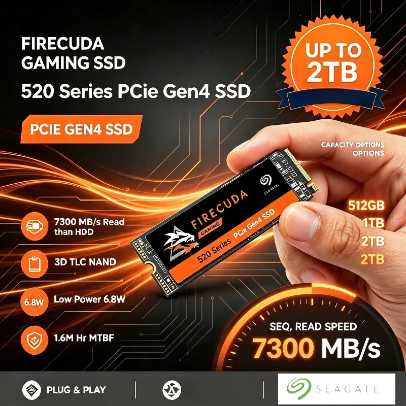 Seagate SSD 1TB 2TB 512GB NVMe PCIe Gen M.2 Internal Solid State Drive for Desktop Laptop Pro Max Speed Unit