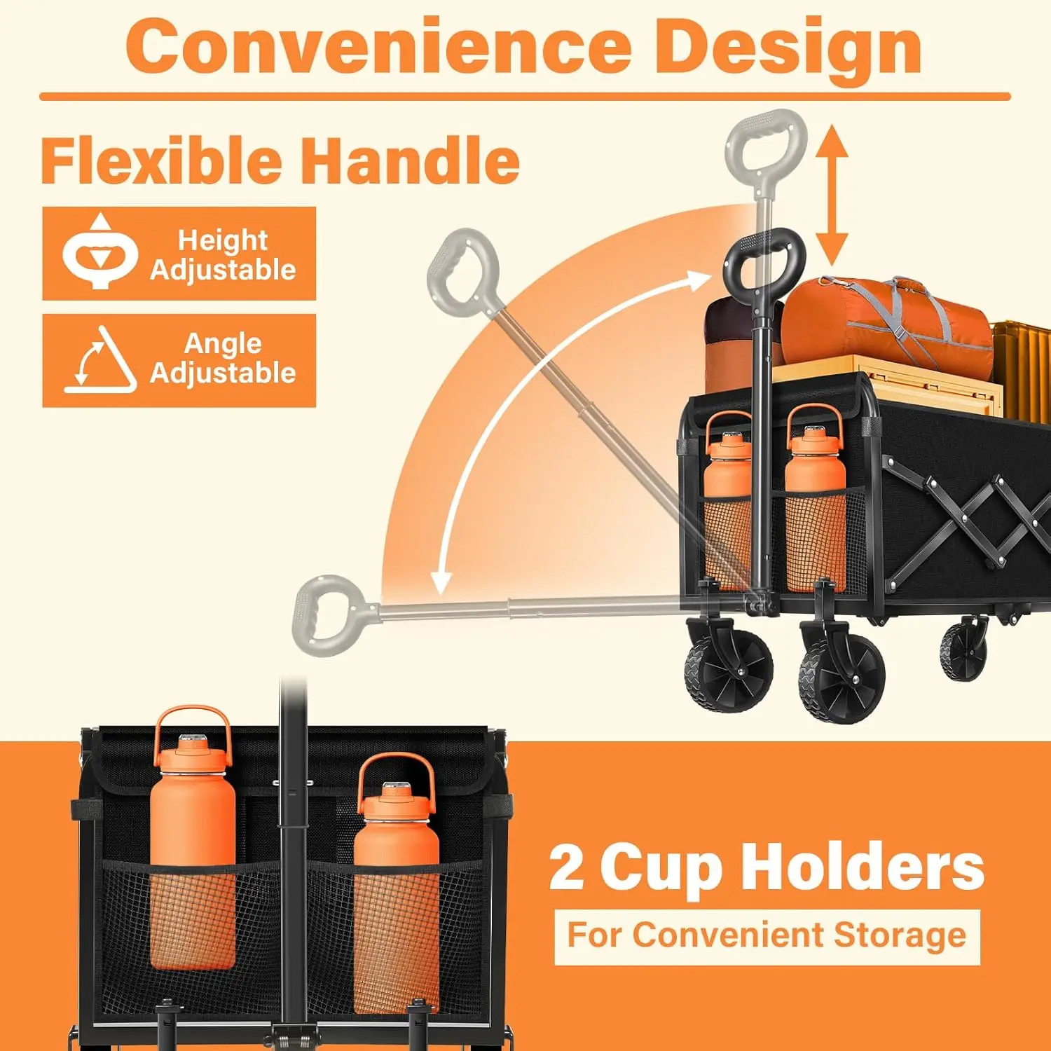 Opvouwbare wagenwagen met wielen, capaciteit van 360 lbs, lichtgewicht voor kamperen, reizen, picknicken, winkelen, sportopslag
