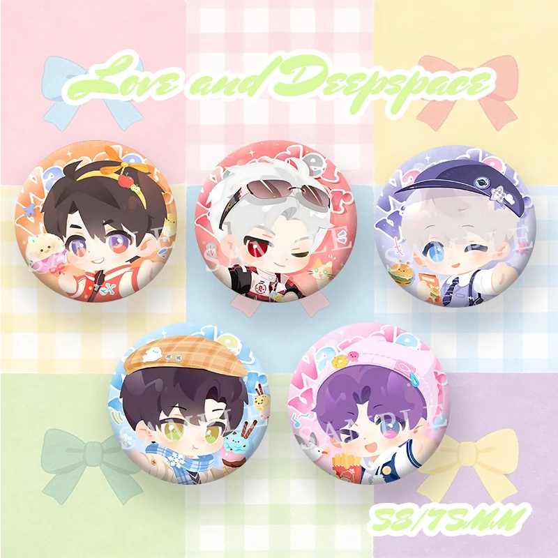 New Love and Deepspace Sylus Xavier Zayne Rafayel Caleb 58/75MM Round Colorful Badge  Anime Cosplay Brooch Pin Friends Fans Gift