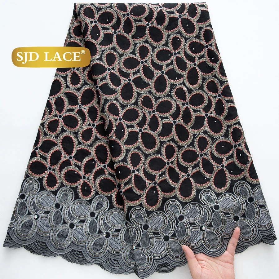 SJD الدانتيل السويسري الفوال نسيج القطن الأفريقي الدانتيل 2025 جودة عالية 5 ياردة النيجيري القطن الدانتيل للخياطة النساء فستان الحفلات 4460
