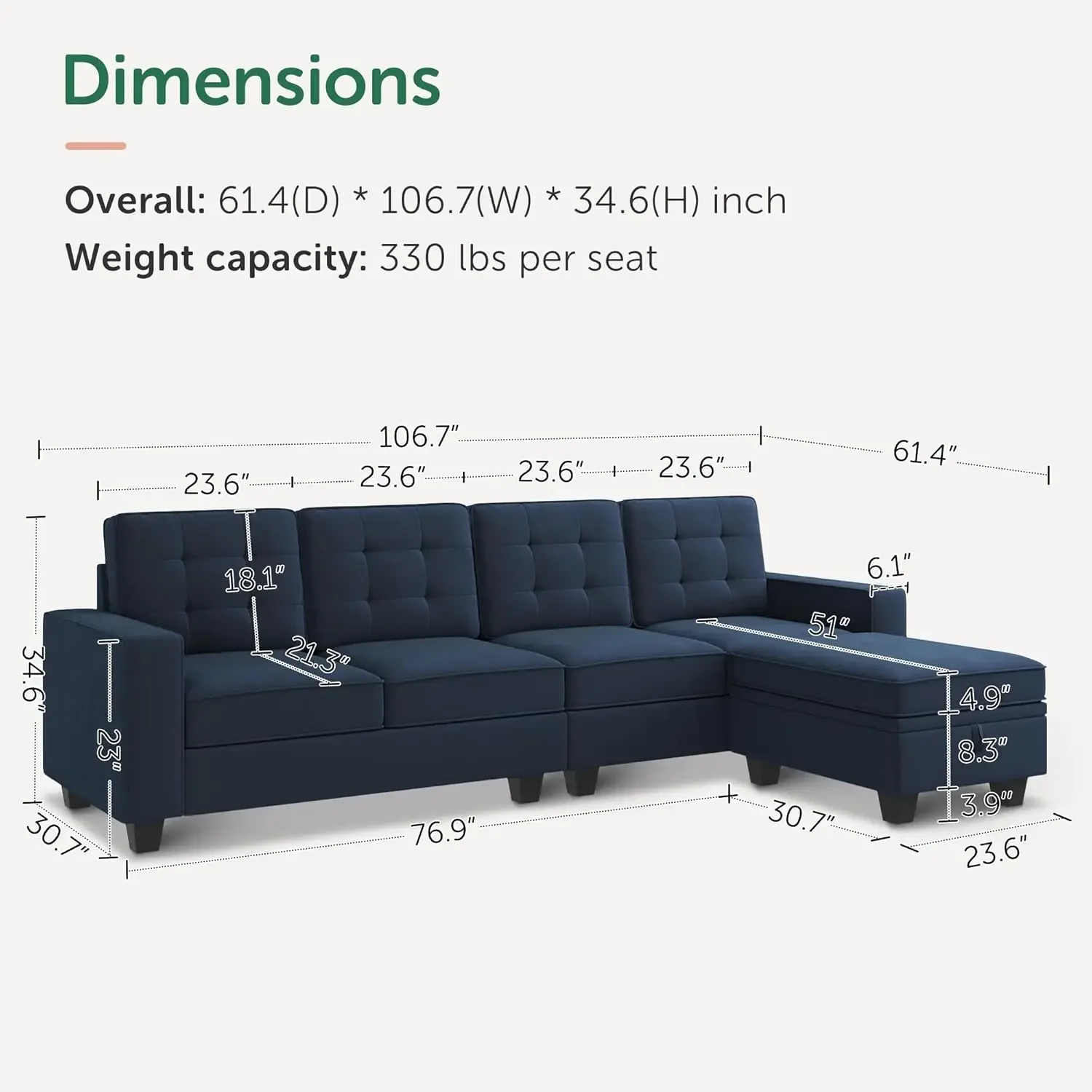 L Shaped Sectional Couch Velvet 4-Seater Sectional Sofa with Reversible Chaise for Living Room, Dark Blue