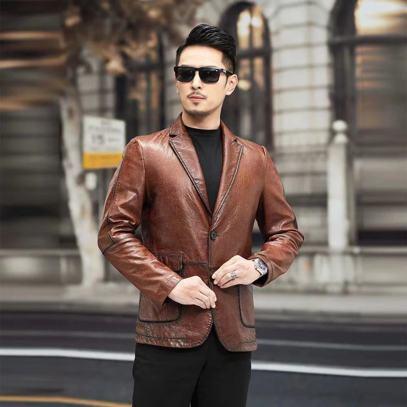 Men Real Leather Jacket Male Casual Motorcycle Fleece Coat Man  Jackets Clothing Streetwear Genuine   G121