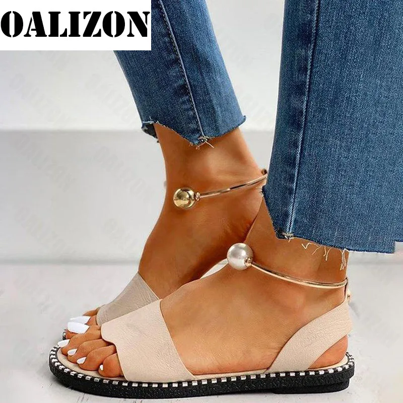 2023 Nieuwe Zomer Vrouwen Kralen Parelmoer Sandalen Slippers Schoenen Dames Flats Sandalen Flip Flop Casual Flat Slingback Sandalen Schoenen