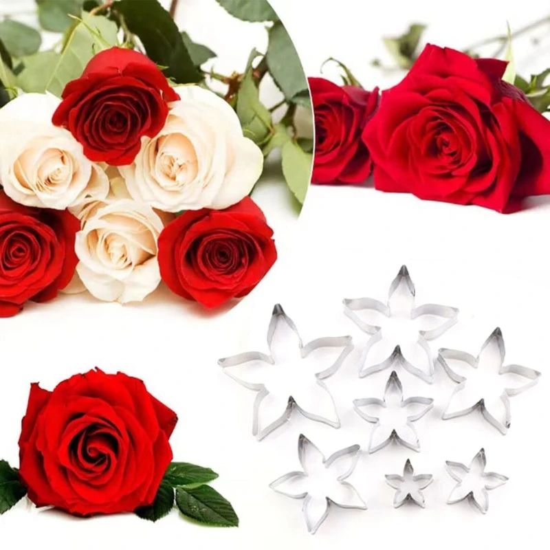 7Pieces/set Flower Modelling Tools Flowers Rose Calyxs Cutters Set Stainless Steel Cookie Cutter Molds Rose Flower Mould