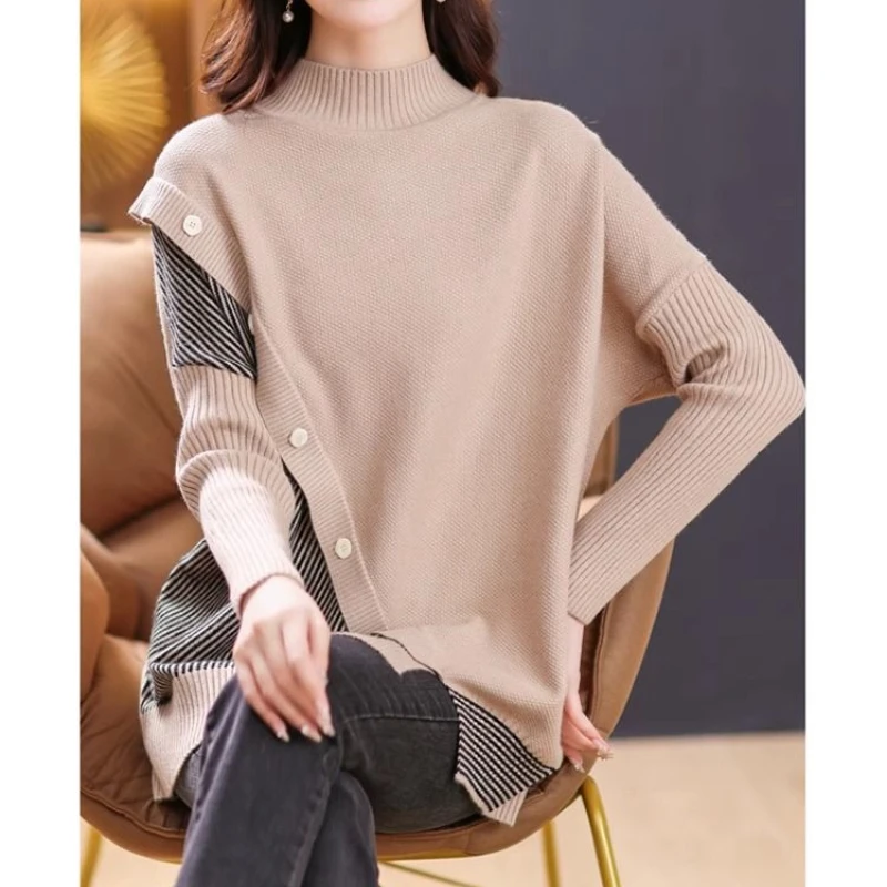 Round Neck Women Pullovers Winter Plus Fat Enlarged Vintage Mid to Long Style Irregular All-match Coverage of the Belly Sweater