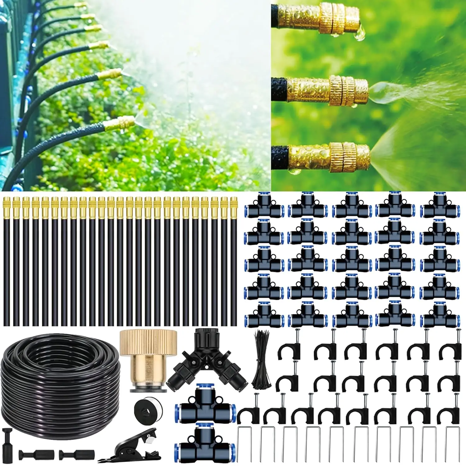 98ft Drip Irrigation System, 360° Bendable Nozzles, 25 Nozzles & 27 Connectors, Automatic Garden Watering Kit