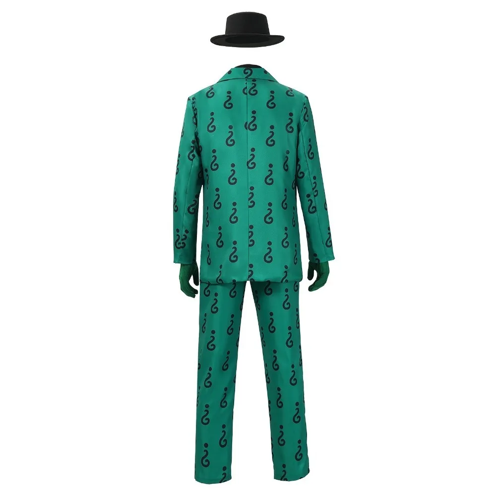 Gotham Villain Green Suit Set, Question Mark Print Blazer & Trousers for Men Halloween Costume view 6