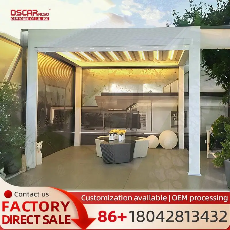 

3x3m Garden Pergola UV Protection Remote Control Aluminum Louvered Shade Bioclimatic Wood Plastic Alloy for Backyard Patio Terra