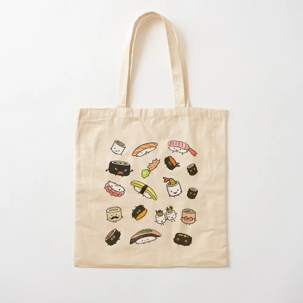 Cute Sushi Characters Pattern Tote Bag Reusable bags cute tote bag Canvas Tote Bag