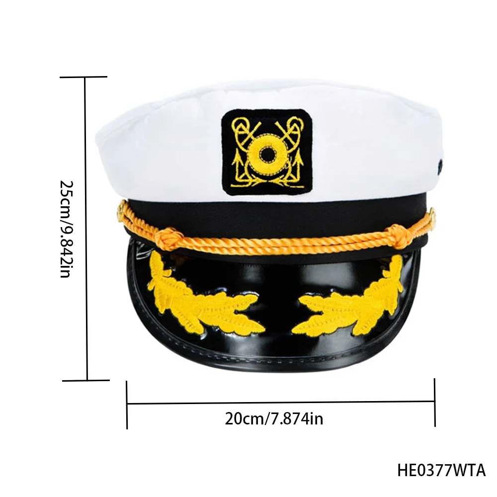 PESENAR Weißer und schwarzer Marinehut im Captain-Stil mit Emblem für Cosplay- und Kostümzubehör