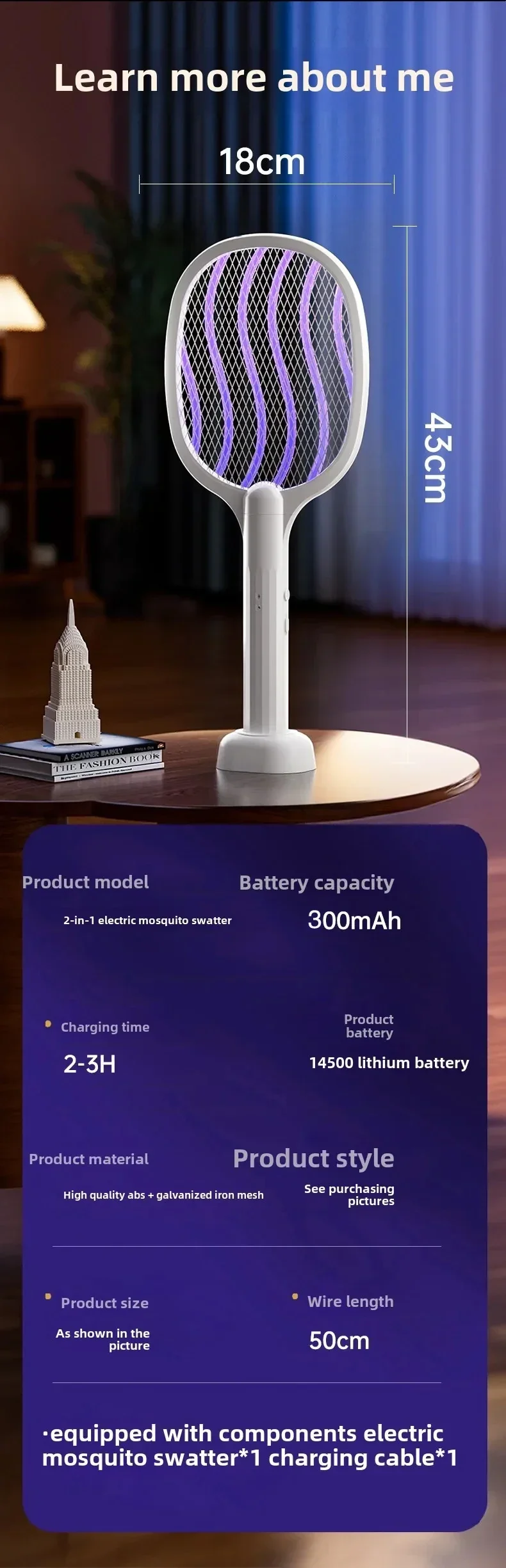 TINSOL 2-in-1 Mückenklatsche mit violettem Licht zur Mückenanziehung, USB-aufladbarer multifunktionaler elektrischer Mückenvernichter – Detail 1
