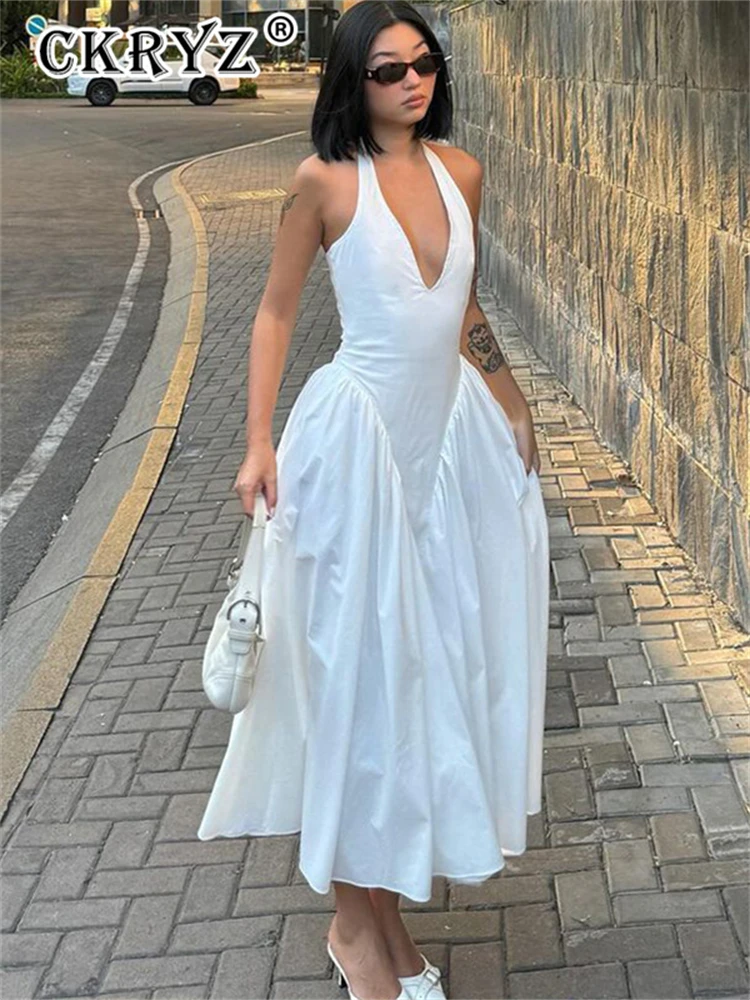 Ladies Summer Evening Party New Fashion Dress Women Sleeveless Backless V-Neck Sexy Maxi Dresses Night Clubwear Female Outfits