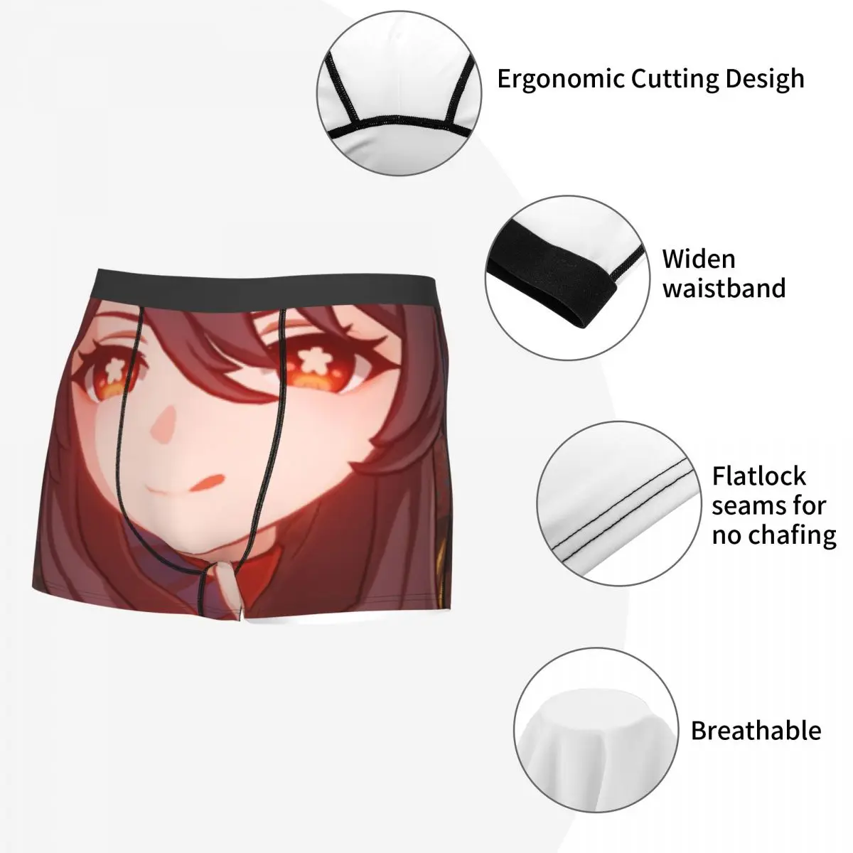 Sexy Boxer Shorts Panties Men Hu Tao Game Underwear Childe Genshin Impact Anime Polyester Underpants for Homme Plus Size