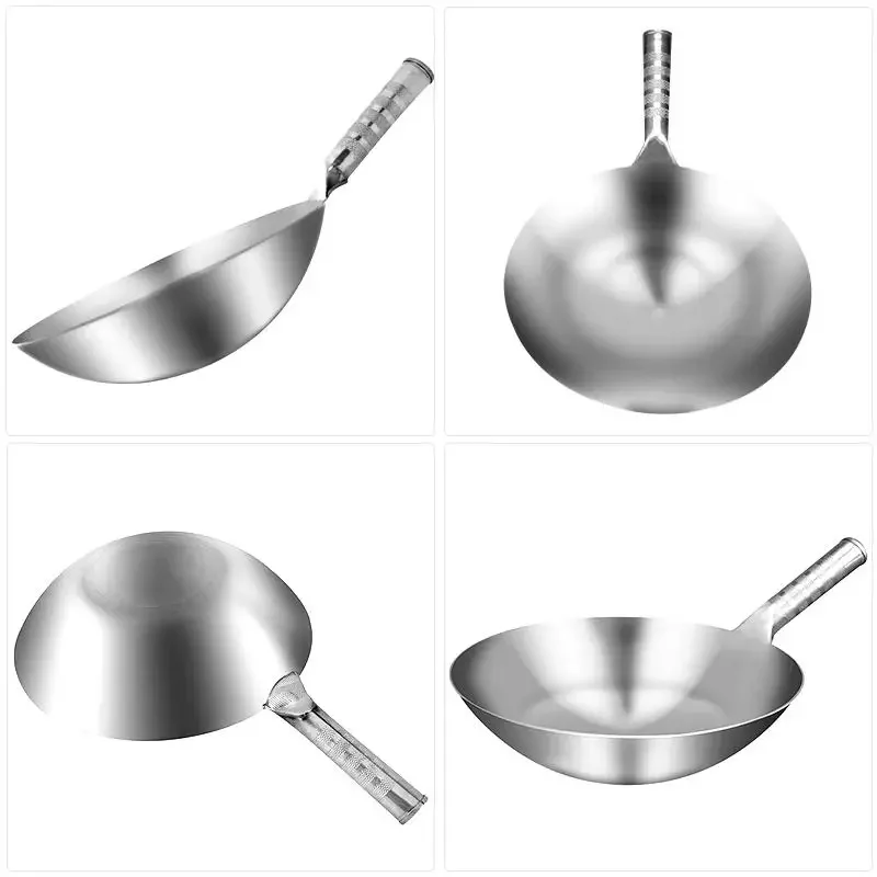 Stainless Steel Wok 1.8mm Thick High Quality Chinese Handmade Wok Traditional Kitchen Non-stick Anti-rust Gas Wok Pan Cooking