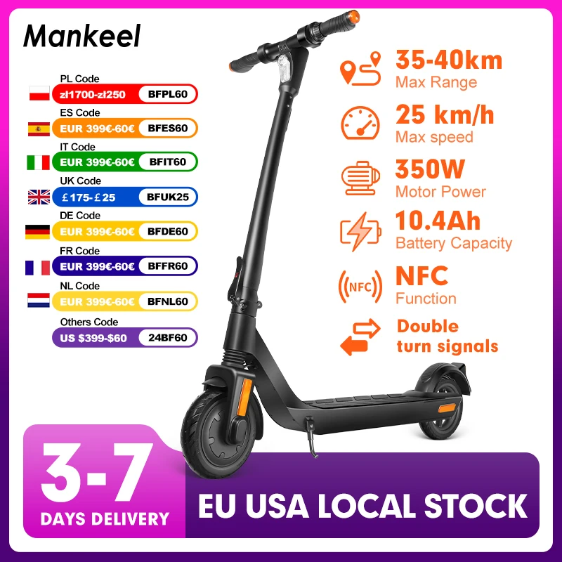 Mankeel MK090 Adult Electric Scooter 350W 10AH 36V Electric Kick Scooter Foldable 8.5 inch Wheel APP Smart Self-Balance Escooter