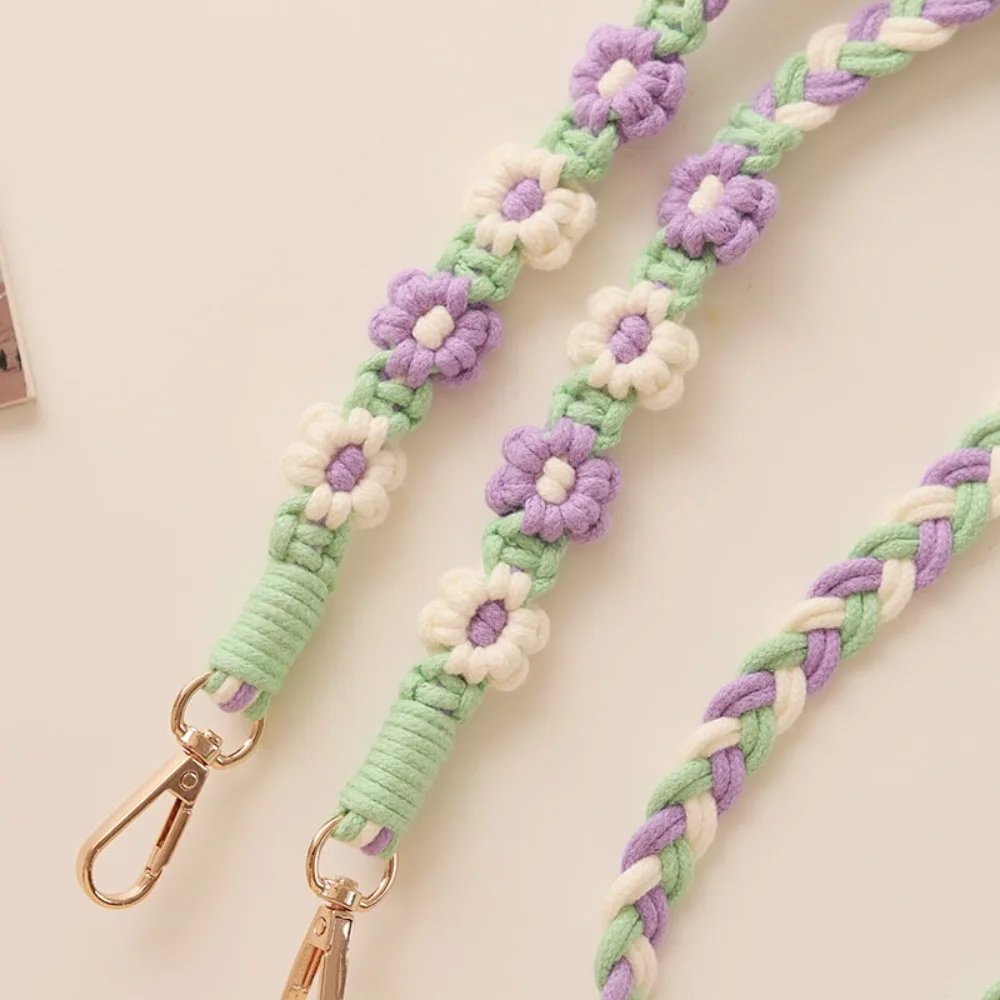 Sweet Handmade Flower Woven Chain Anti-Lost Lanyard Woven Daisy Flower Hanging Chain Crochet Hook Pendant Bag Braided Rope Daily