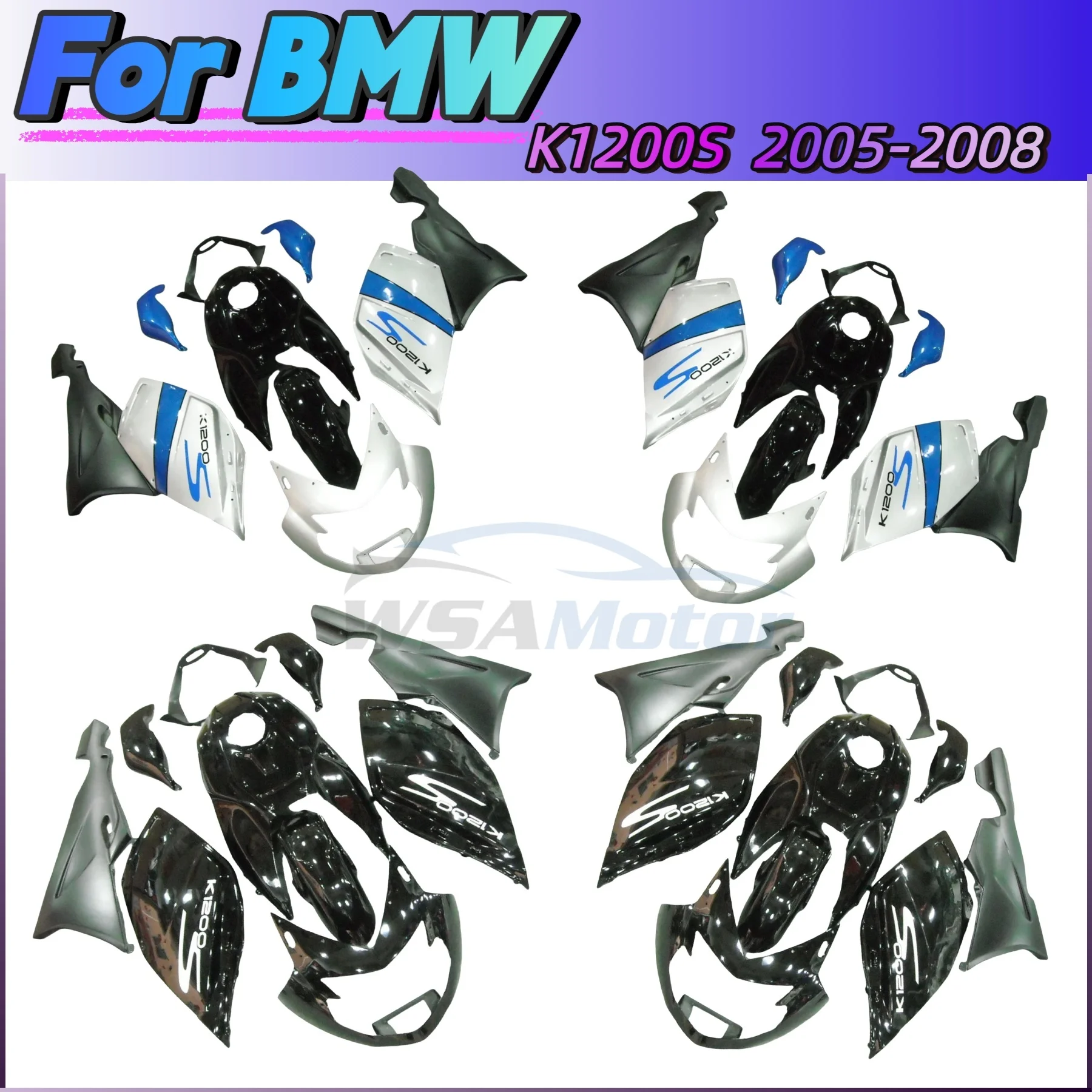 K1200S 2005-2008 Full Fairings Kit For BMW K1200 2005 2006 2007 2008  Glossy/Matte Black Motorbike Bodywork Cowl